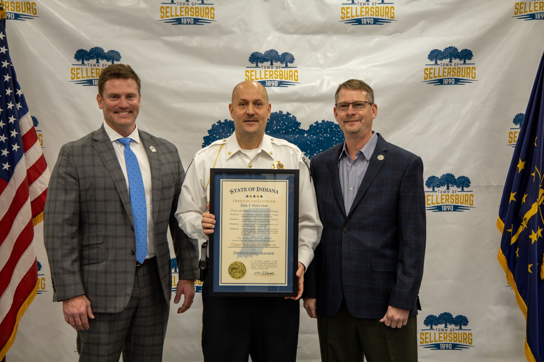 Distinguished Hoosier Award: Awarded to Sellersburg Police Chief by Gov. Eric Holcomb