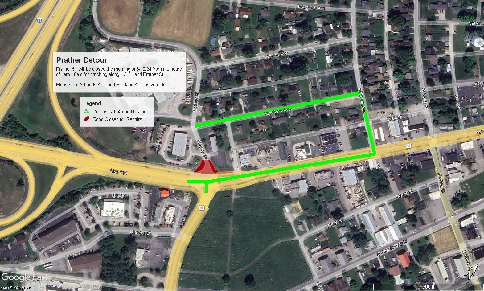 Prather St. Closure for Spot Repairs along US-31